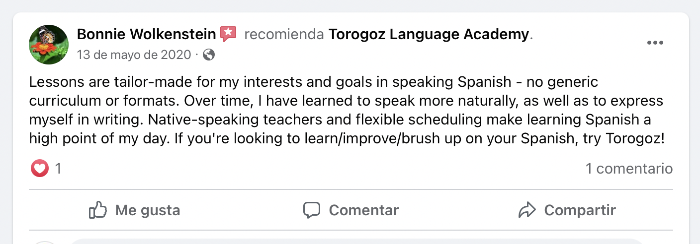 Private Spanish lessons with Torogoz